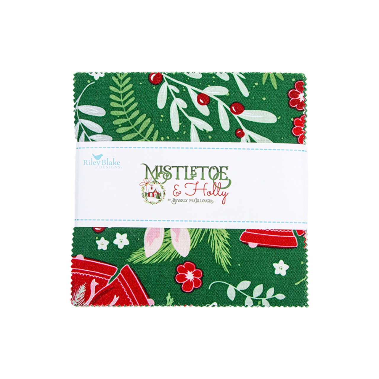 Mistletoe and Holly 5" Square Pack (Charm Pack / 5" Stacker) by Beverly McCullough for Riley Blake (5-16400-42)